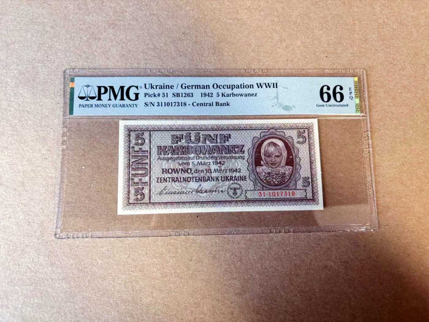 【Blue Auction】✨世界纸币精拍第614期（年前最后一场） 乌克兰 1942年5K PMG66EPQ