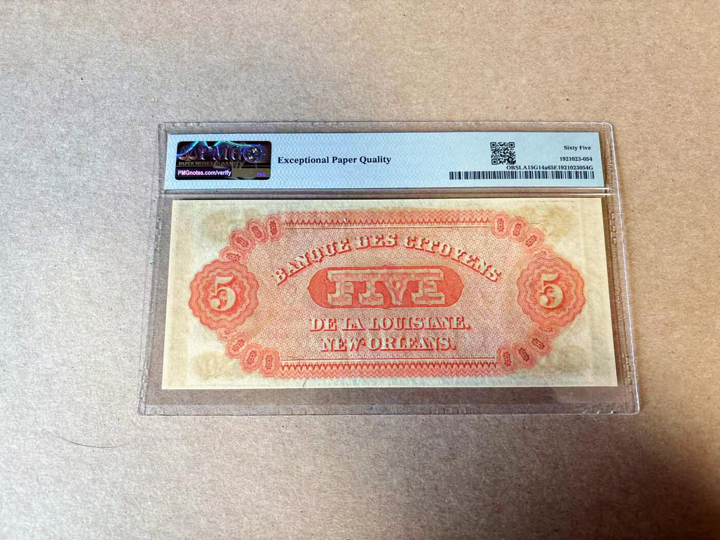 【Blue Auction】✨世界纸币精拍第614期（年前最后一场） 美国 1860年代5美金 双面设计精美 PMG65EPQ 