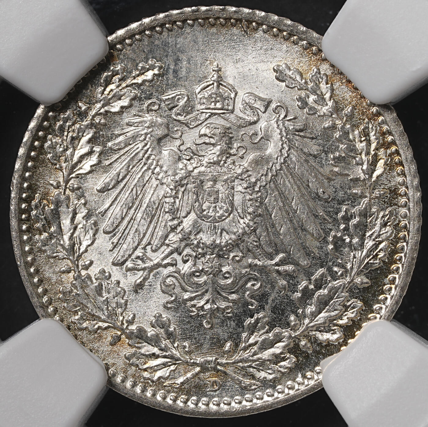修遠堂世界钱币第五十六期 全场包邮 蛇年首拍 NGC MS67 1918年德国1/2马克银币 D厂铭