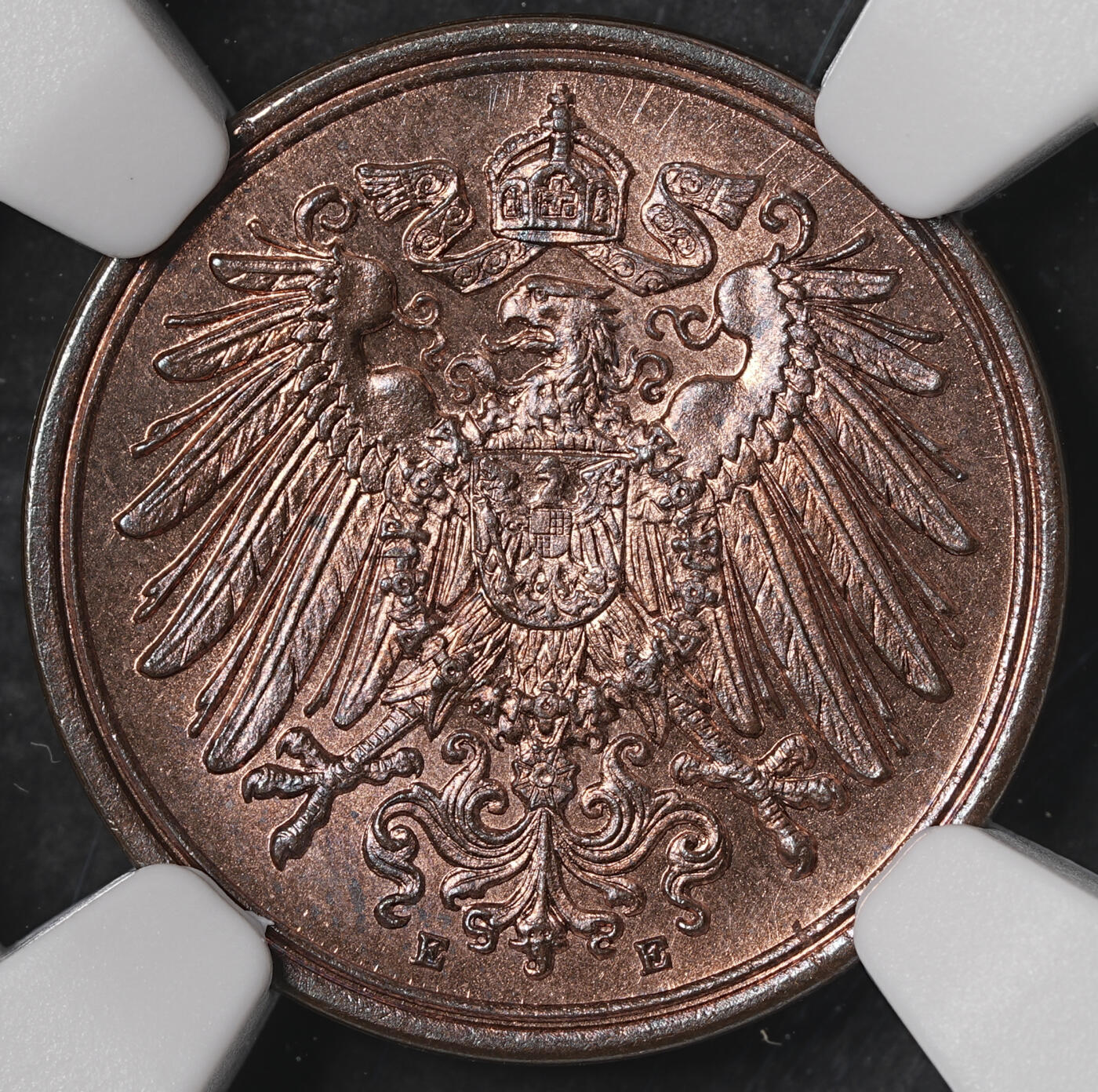 修遠堂世界钱币第五十六期 全场包邮 蛇年首拍 NGC MS64BN 1905年德意志第二帝国1芬尼铜币 E厂铭