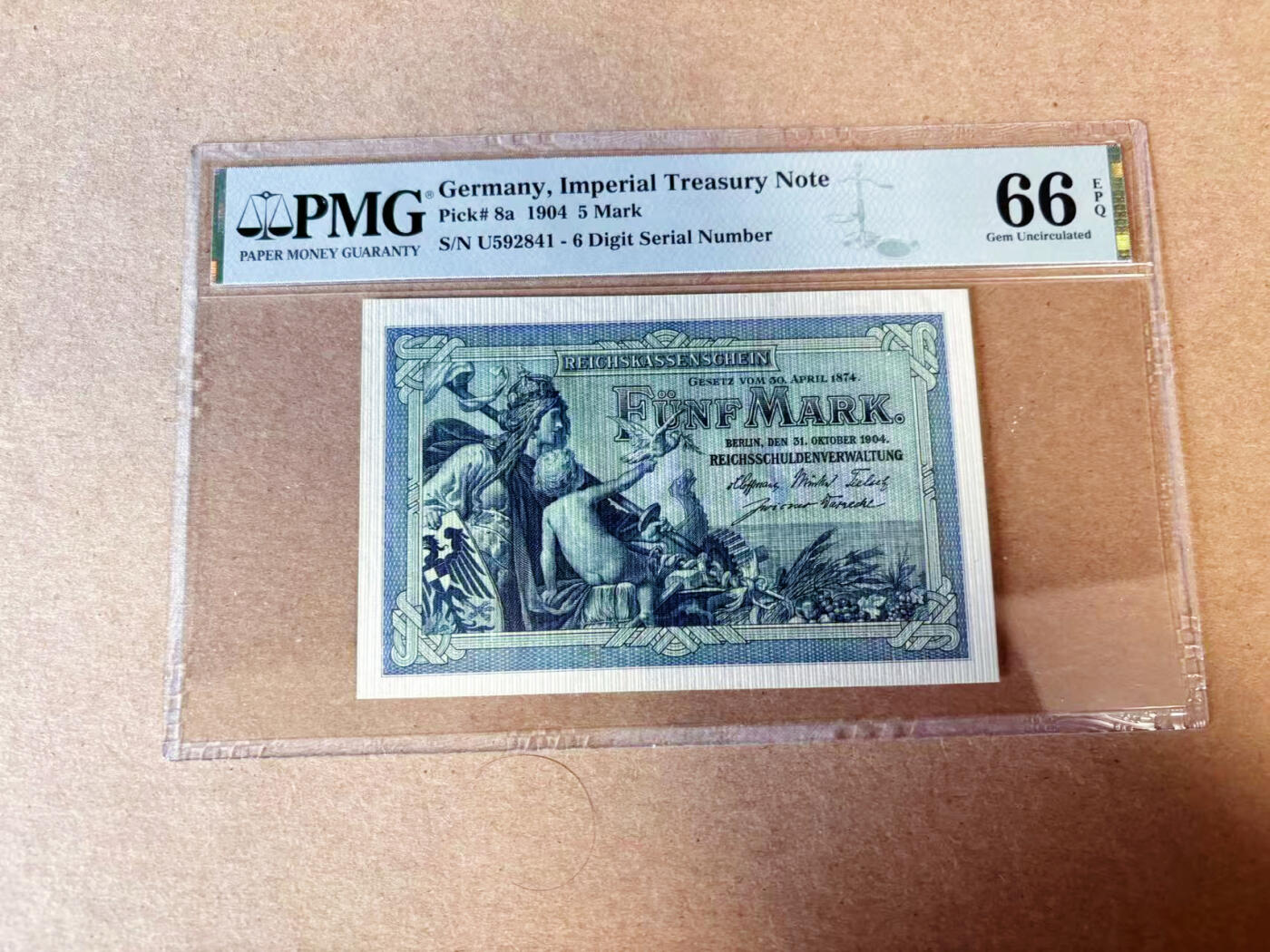 【Blue Auction】✨世界纸币精拍第614期（年前最后一场） 【a版】德国 1904年5马克 PMG66EPQ 