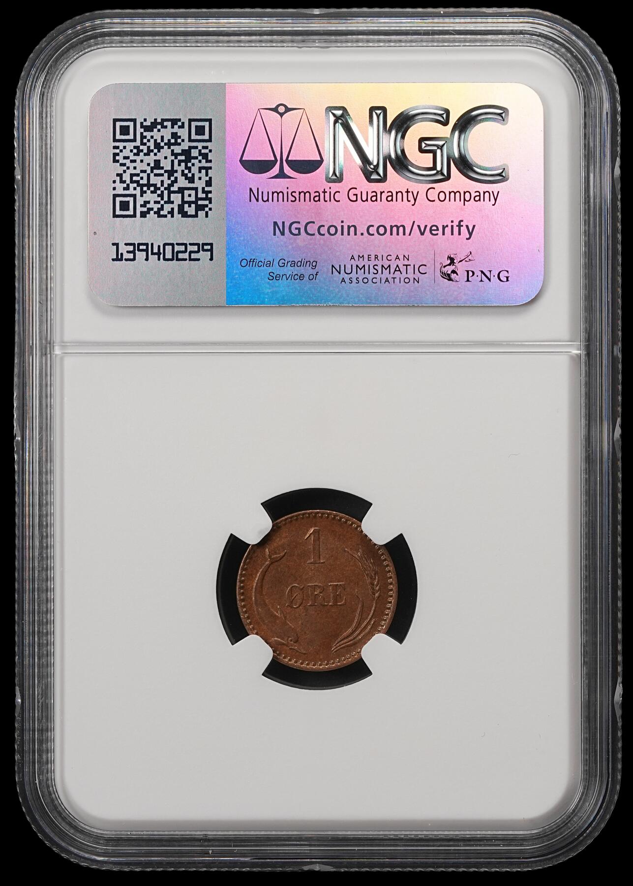 修遠堂世界钱币第五十六期 全场包邮 蛇年首拍 NGC MS65BN 1904年丹麦海豚1欧尔铜币