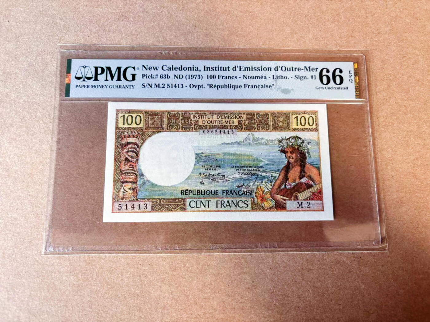 【Blue Auction】✨世界纸币精拍第614期（年前最后一场） 新咯尔多尼亚 1973年100法郎 PMG66EPQ 