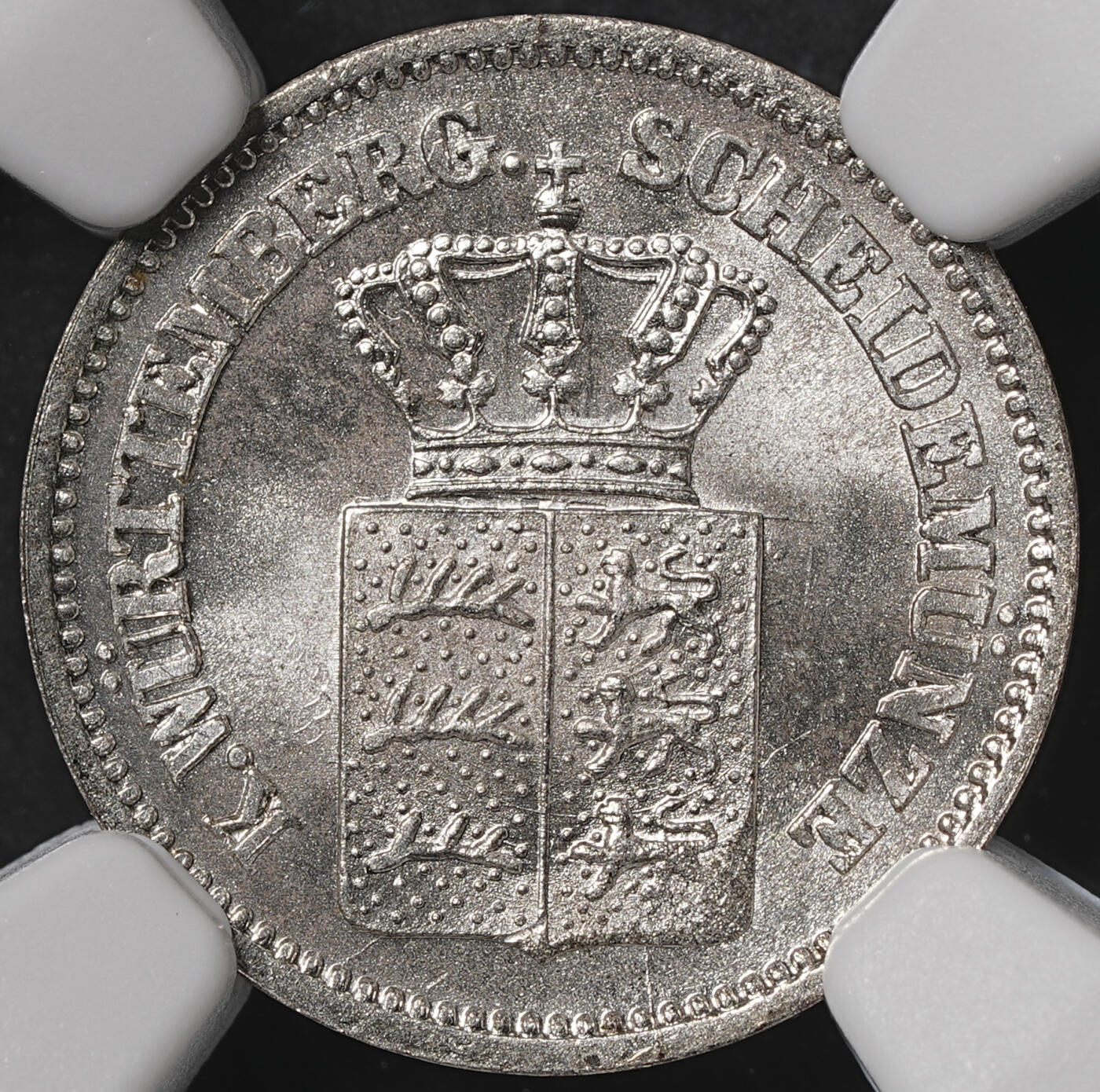 修遠堂世界钱币第五十六期 全场包邮 蛇年首拍 NGC MS66 1873年符腾堡1克鲁泽银币
