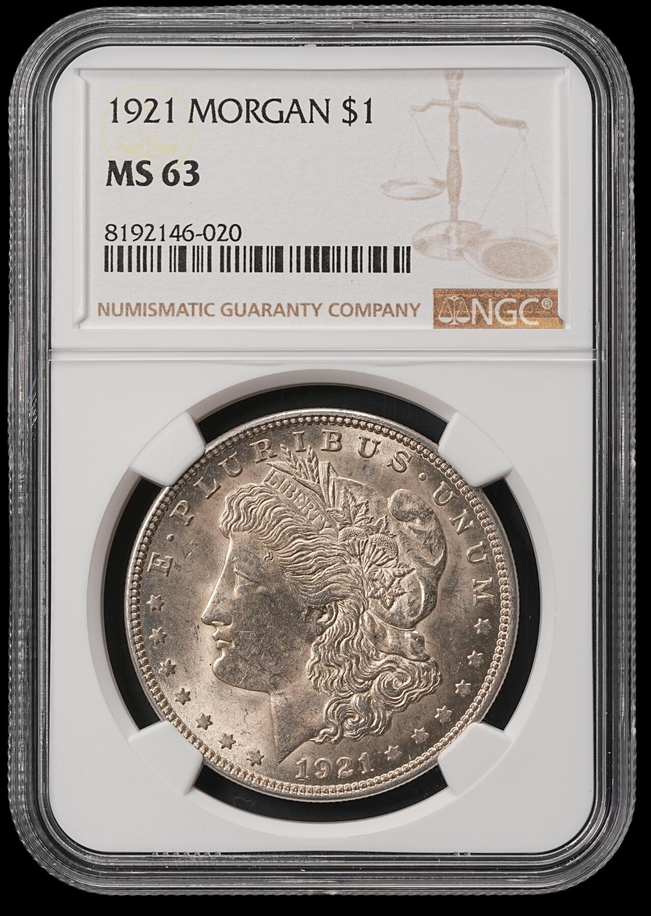 修遠堂世界钱币第五十六期 全场包邮 蛇年首拍 NGC MS63 1921年摩根大银币