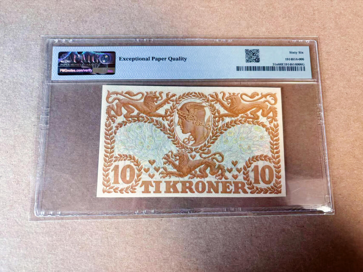 【Blue Auction】✨世界纸币精拍第614期（年前最后一场） 丹麦 1943年10克朗 PMG66EPQ 墨丘利 