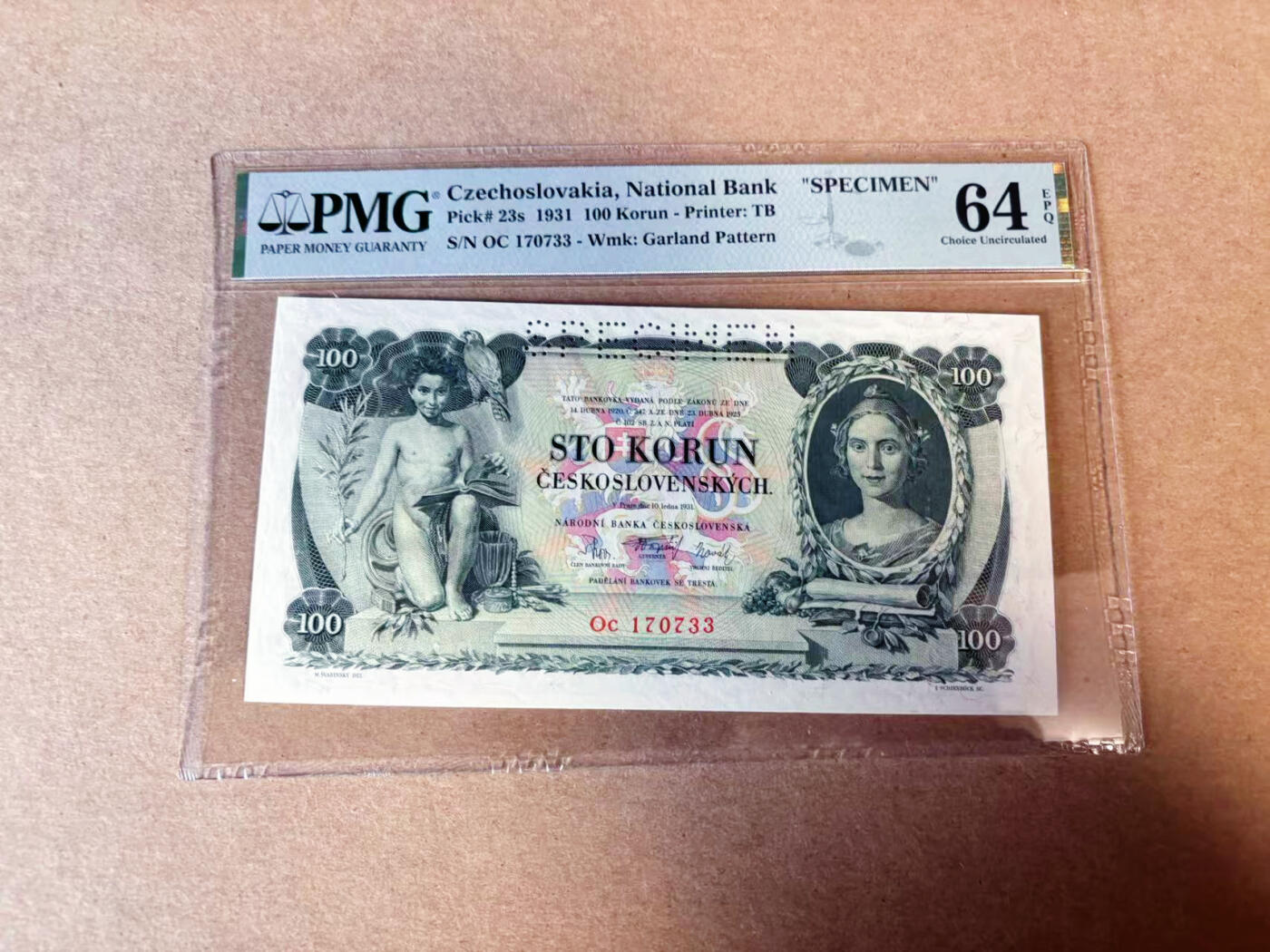 【Blue Auction】✨世界纸币精拍第614期（年前最后一场） 【样钞】捷斯 1931年100克朗 PMG64EPQ 