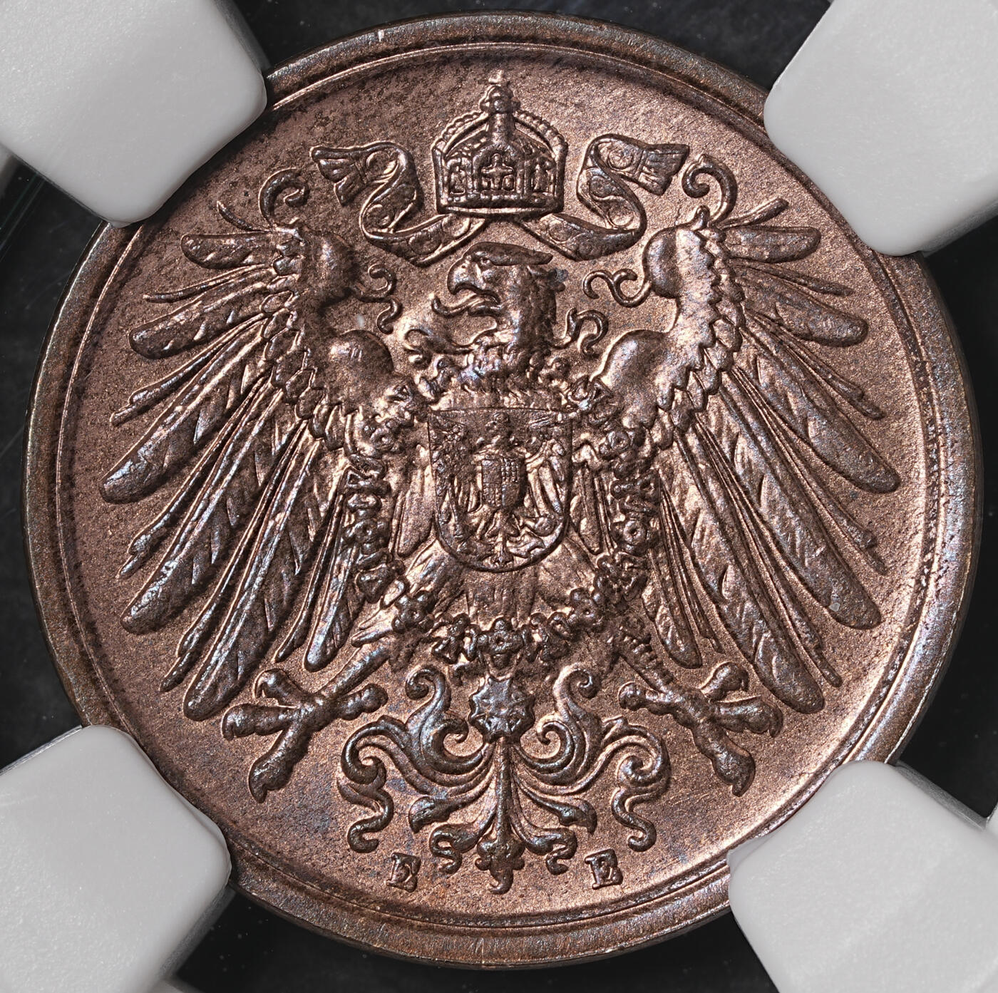 修遠堂世界钱币第五十六期 全场包邮 蛇年首拍 NGC MS62BN 1916年德意志第二帝国2芬尼铜币 E厂铭