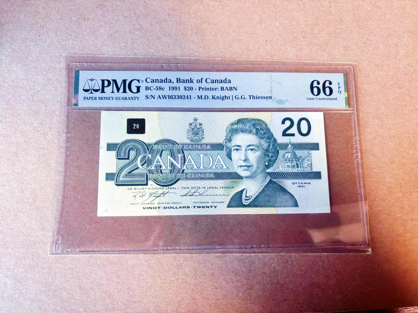 【Blue Auction】✨世界纸币精拍第614期（年前最后一场） 加拿大 1991年20元 女王 PMG66EPQ 