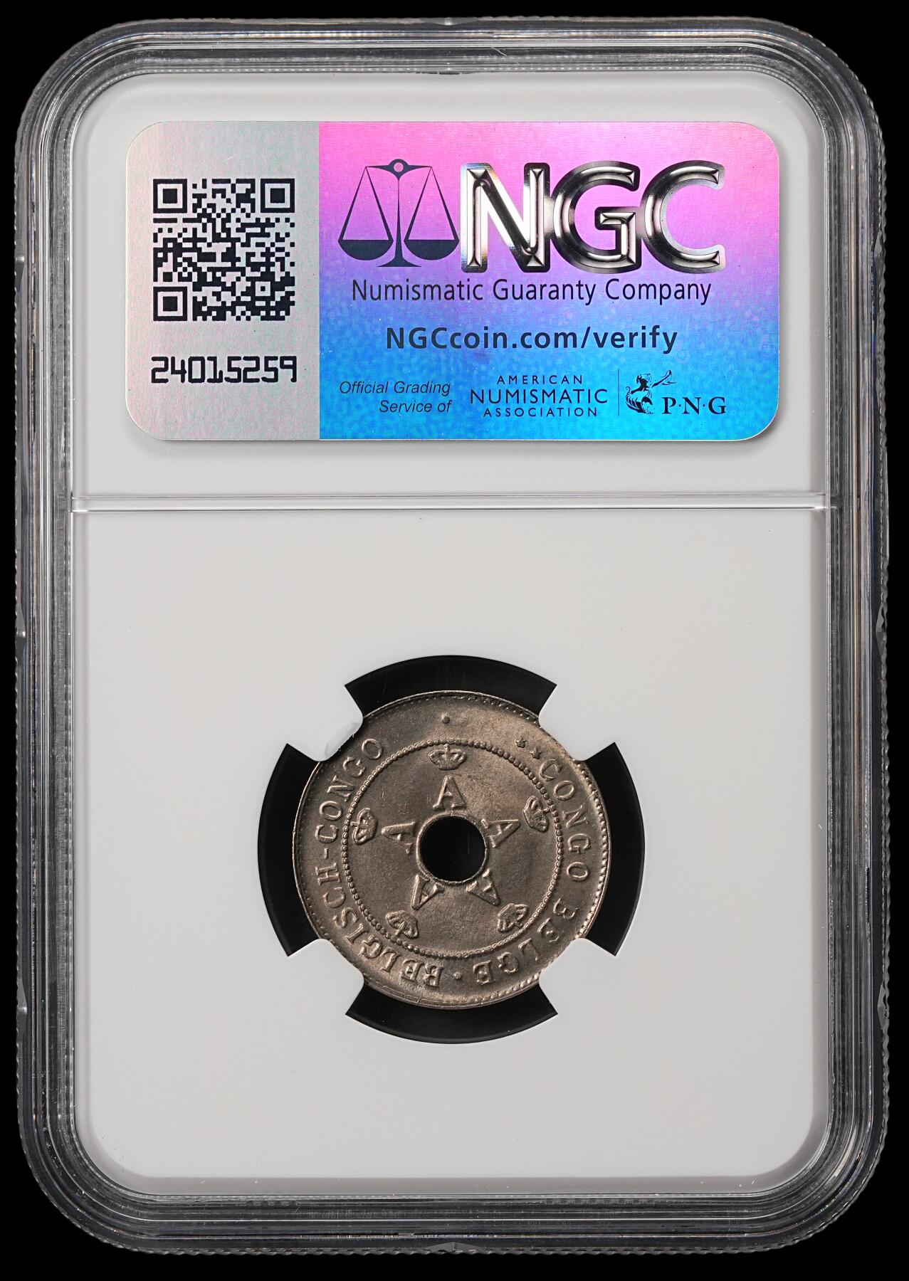 修遠堂世界钱币第五十六期 全场包邮 蛇年首拍 NGC MS65 1921年比属刚果中孔10分
