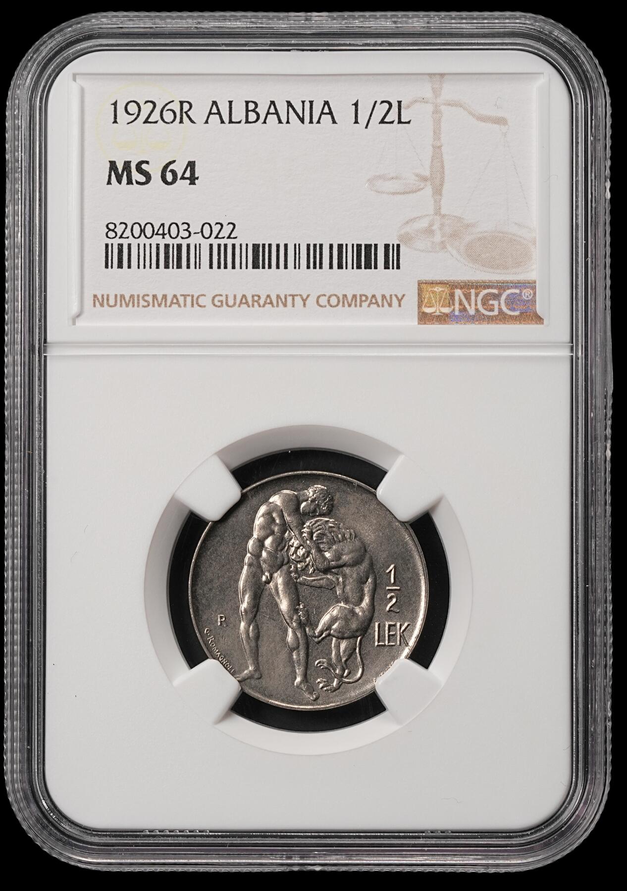 修遠堂世界钱币第五十六期 全场包邮 蛇年首拍 NGC MS64 1926年阿尔巴尼亚1/2 LEK