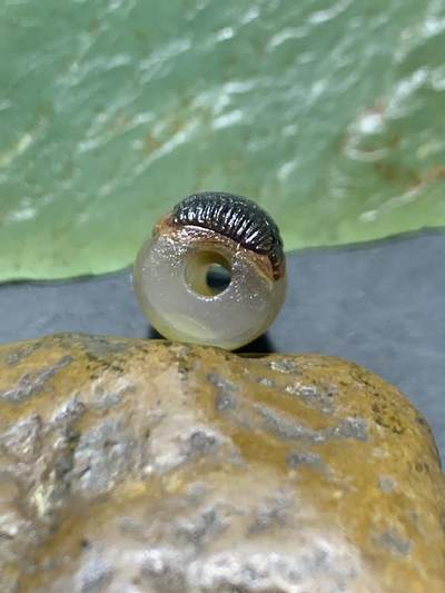 精美亚光高玉化巴西玛瑙手工俏色巧雕双鱼桶珠一个！ 精美亚光高玉化巴西玛瑙手工俏色巧雕双鱼桶珠一个！