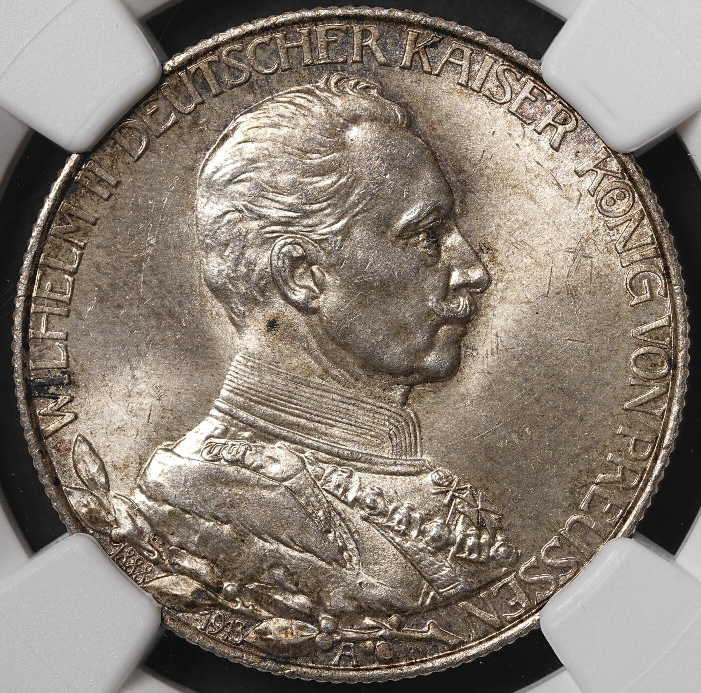 修遠堂世界钱币第五十六期 全场包邮 蛇年首拍 NGC MS64 1913年威廉二世执政25周年纪念2马克银币