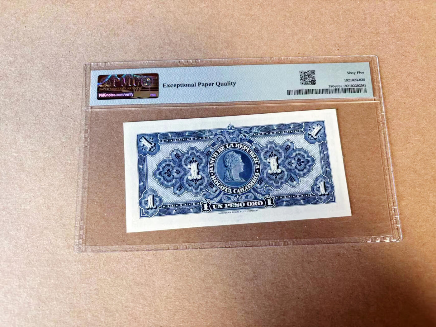 【Blue Auction】✨世界纸币精拍第614期（年前最后一场） 哥伦比亚 1946-47年1比索 ABNC出品 PMG65EPQ 