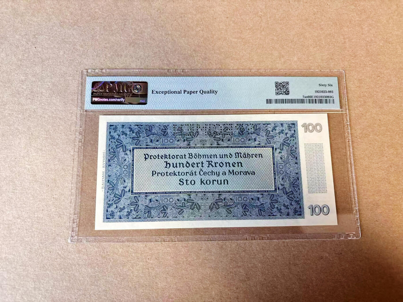 【Blue Auction】✨世界纸币精拍第614期（年前最后一场） 【样钞】波西米亚 1940年100克朗 PMG66EPQ 