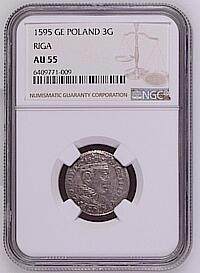 01月22日 世界币章 - 珍稀品：波兰立陶宛 1595年 齐格蒙特三世 3格罗申银币 NGC-AU55