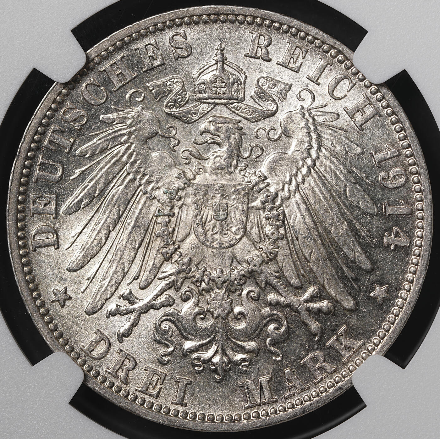 修遠堂世界钱币第五十六期 全场包邮 蛇年首拍 NGC MS62 1914年巴伐利亚3马克银币