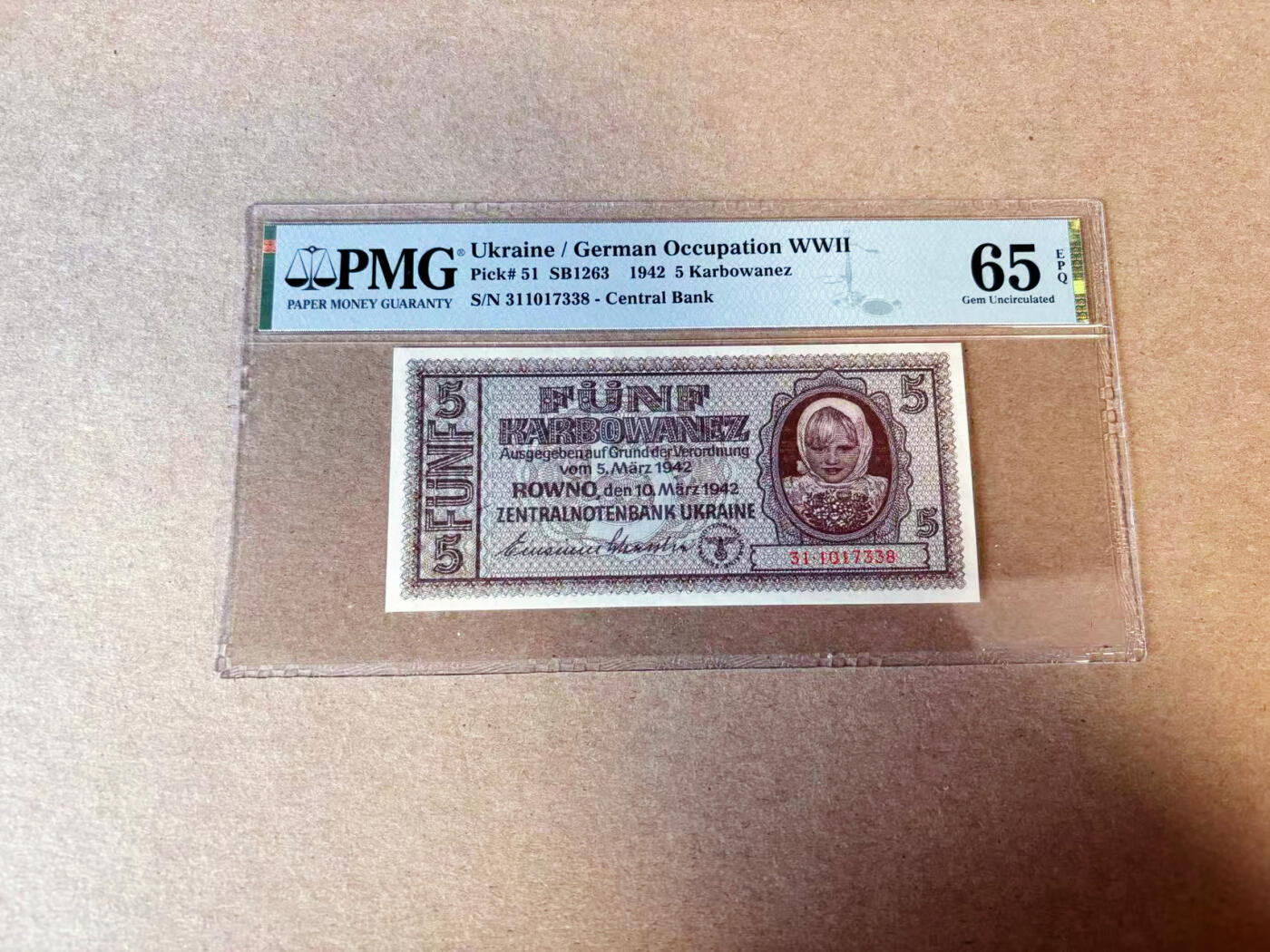 【Blue Auction】✨世界纸币精拍第614期（年前最后一场） 乌克兰 1942年5K PMG65EPQ