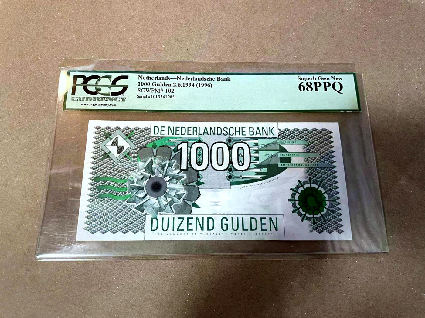 【Blue Auction】✨世界纸币精拍第614期（年前最后一场） 【冠军分】荷兰 1996年1000盾 大齿轮 PCGS68EPQ绿标 超高分