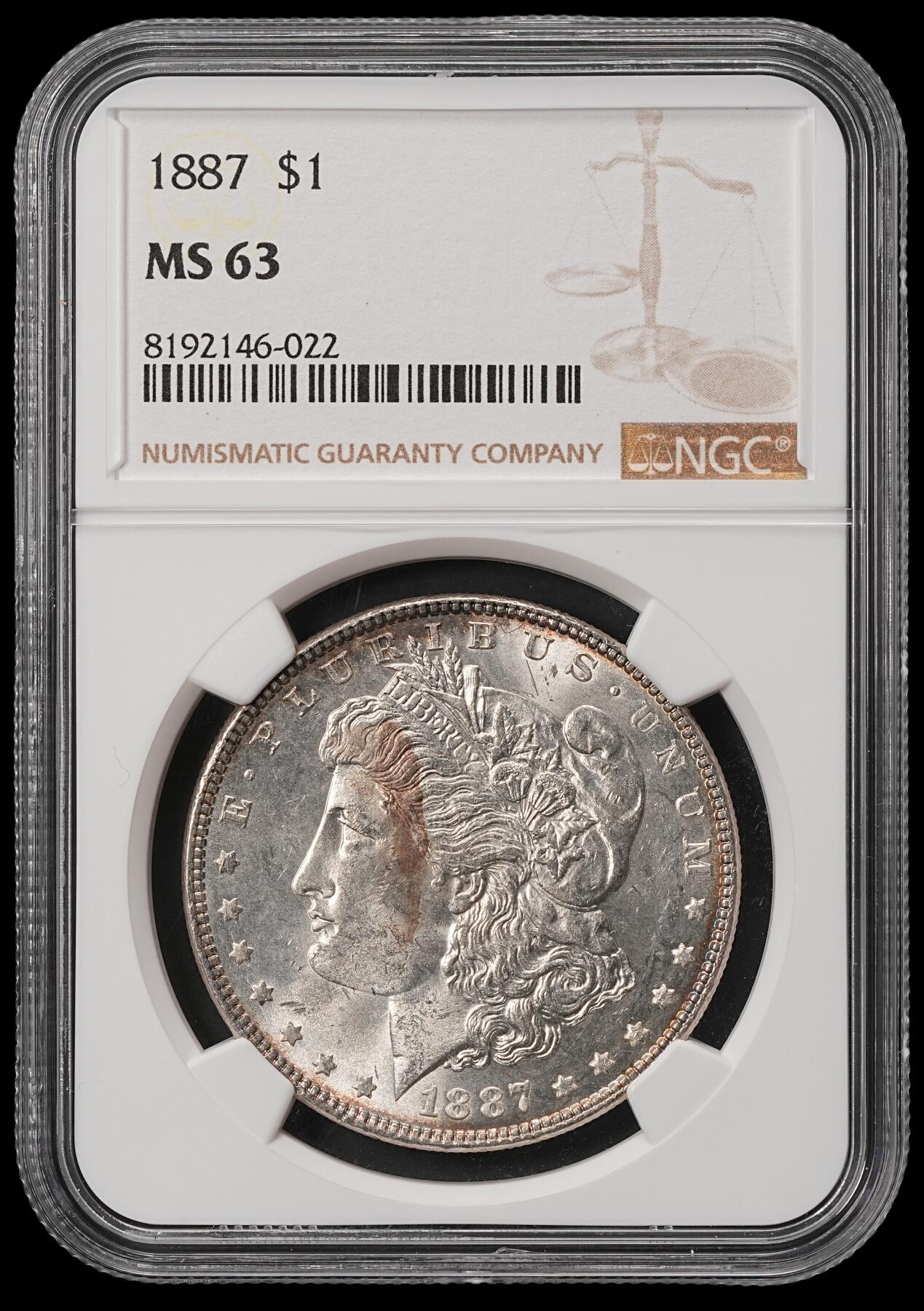 修遠堂世界钱币第五十六期 全场包邮 蛇年首拍 NGC MS63 1887年摩根大银币
