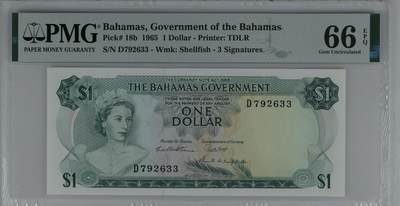 新春纸币2 - Bahamas, Government of the Bahamas, 1 Dollar 1965 - Printer: TDLR