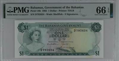 新春纸币2 - Bahamas, Government of the Bahamas, 1 Dollar 1965 - Printer: TDLR