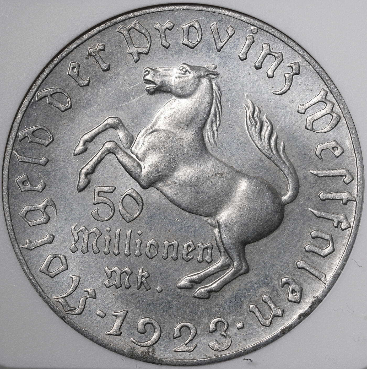 修遠堂世界钱币第五十六期 全场包邮 蛇年首拍 NGC MS64 1923年德国紧急时期威斯特法伦5000万马克铝马币 大型