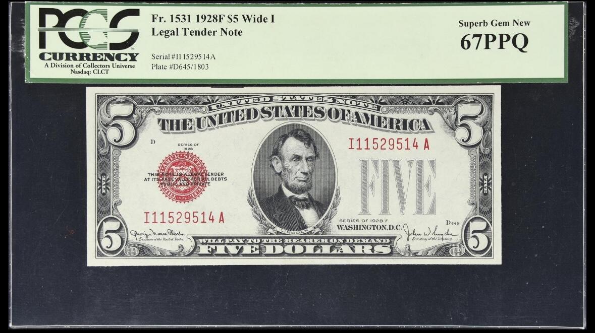 【Blue Auction】✨世界纸币精拍第614期（年前最后一场） 美国 1928F 5美金 PCGS67EPQ绿标 