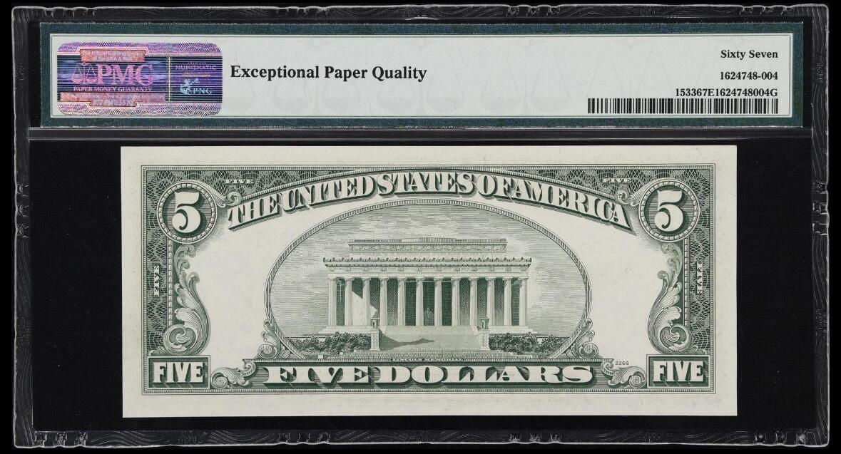 【Blue Auction】✨世界纸币精拍第614期（年前最后一场） 美国 1953A 5美金 PMG67EPQ 高分