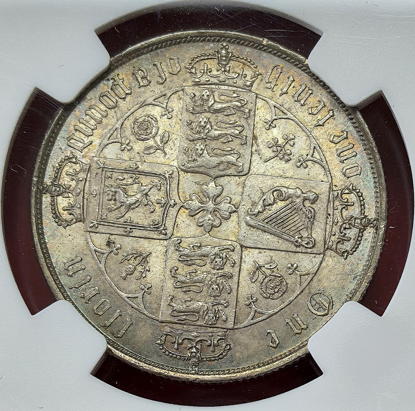 迎新专场，年货大集！凡希社世界钱币微拍第二百九十六期 1871英国小维哥特体佛罗林银币NGC-MS62，S级稀少，模具编号16，纸袋包浆，青金五彩！