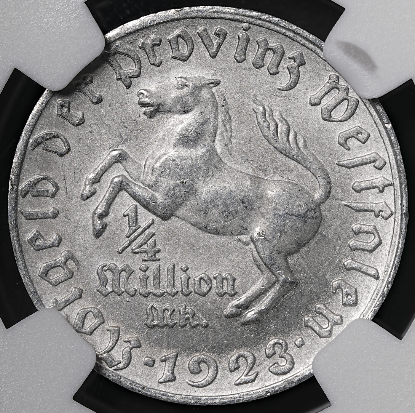 修遠堂世界钱币第五十六期 全场包邮 蛇年首拍 NGC MS63 1923年德国紧急时期威斯特法伦25万马克铝马币