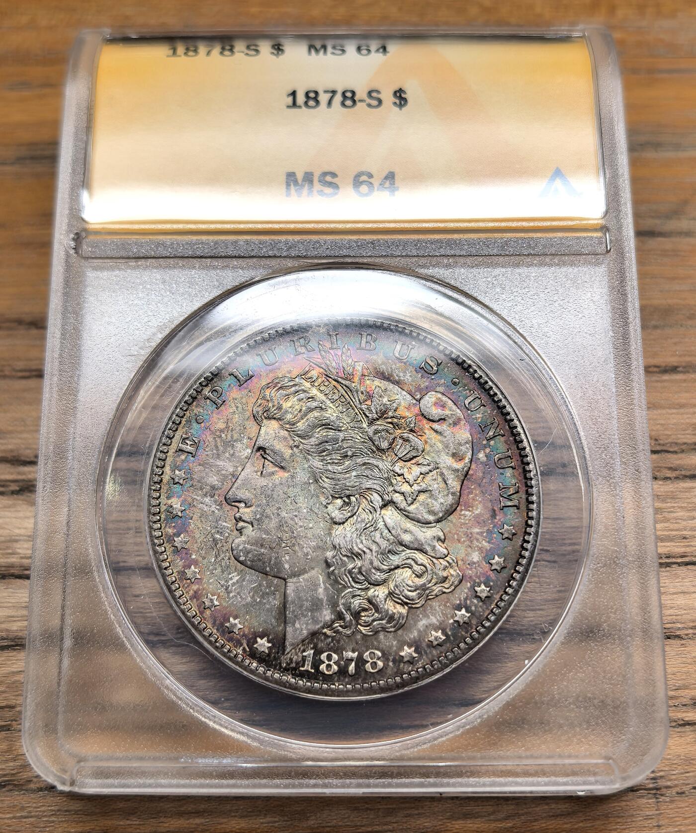 迎新专场，年货大集！凡希社世界钱币微拍第二百九十六期 1878S美国摩根壹元ANACS-MS64，双面包浆，观赏性极高的一枚！