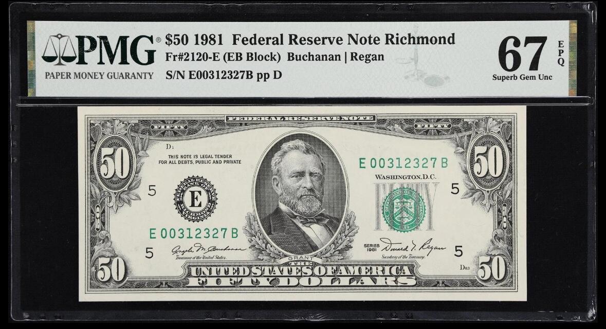 【Blue Auction】✨世界纸币精拍第614期（年前最后一场） 美国 1981年50美金 PMG67EPQ 高分