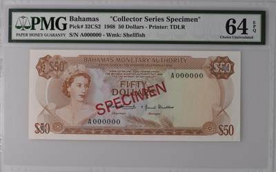 新春纸币2 - Bahamas      "Collector Series Specimen", 50 Dollars 1968 - Printer: TDLR