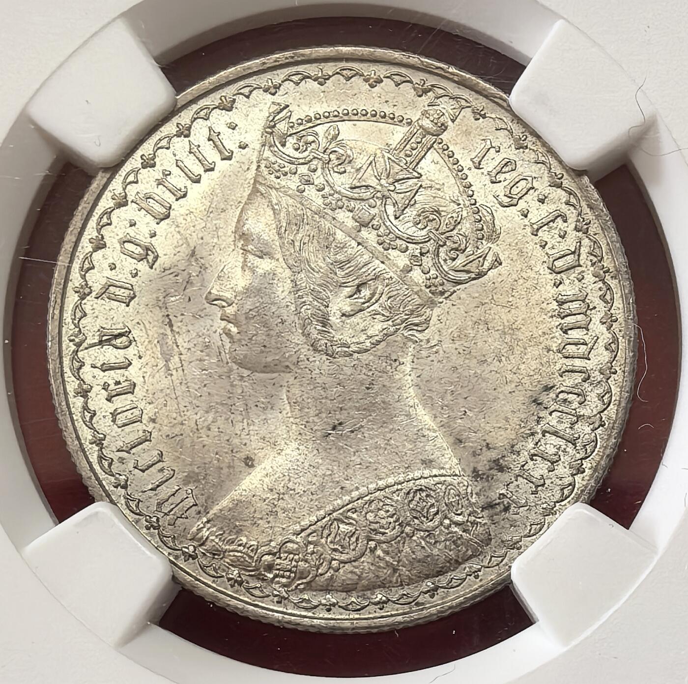 迎新专场，年货大集！凡希社世界钱币微拍第二百九十六期 荐！1880英国小维哥特体佛罗林银币NGC-MS62，S级，灰彩薄包浆，底板丝滑，略低评。