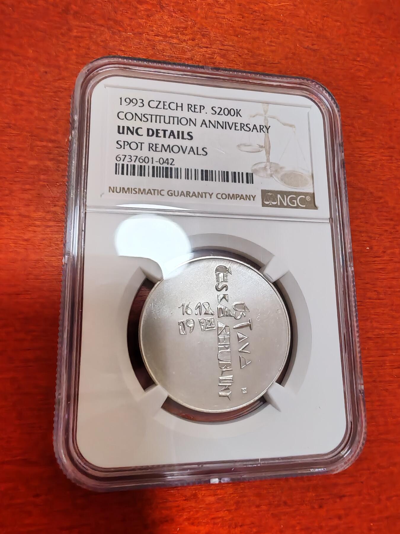长老汇龙年精选第四十八场拍卖 1993捷克宪法周年200克朗银币，NGC UNC