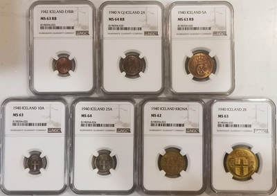 NGC-MS62/63/64RB 1940/42丹属冰岛大全套7枚 - NGC-MS62/63/64RB 1940/42丹属冰岛大全套7枚