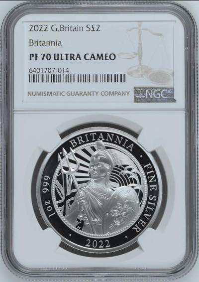 S&S Numismatic世界钱币-拍卖 第114期  - 英国2022年 不列颠尼亚 2英镑1盎司精制银币 盒证齐全 NGC PF70UC冠军分