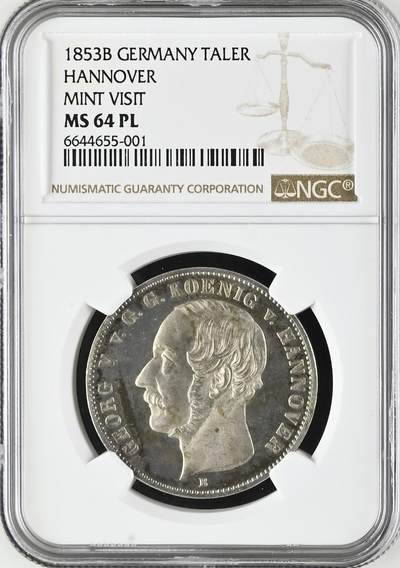 NGC-MS64PL 1853-B 汉诺威泰勒银币 - NGC-MS64PL 1853-B 汉诺威泰勒银币