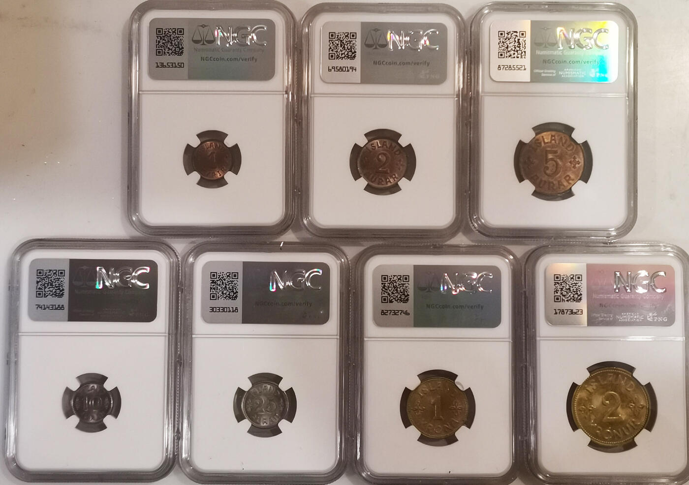 NGC-MS62/63/64RB 1940/42丹属冰岛大全套7枚