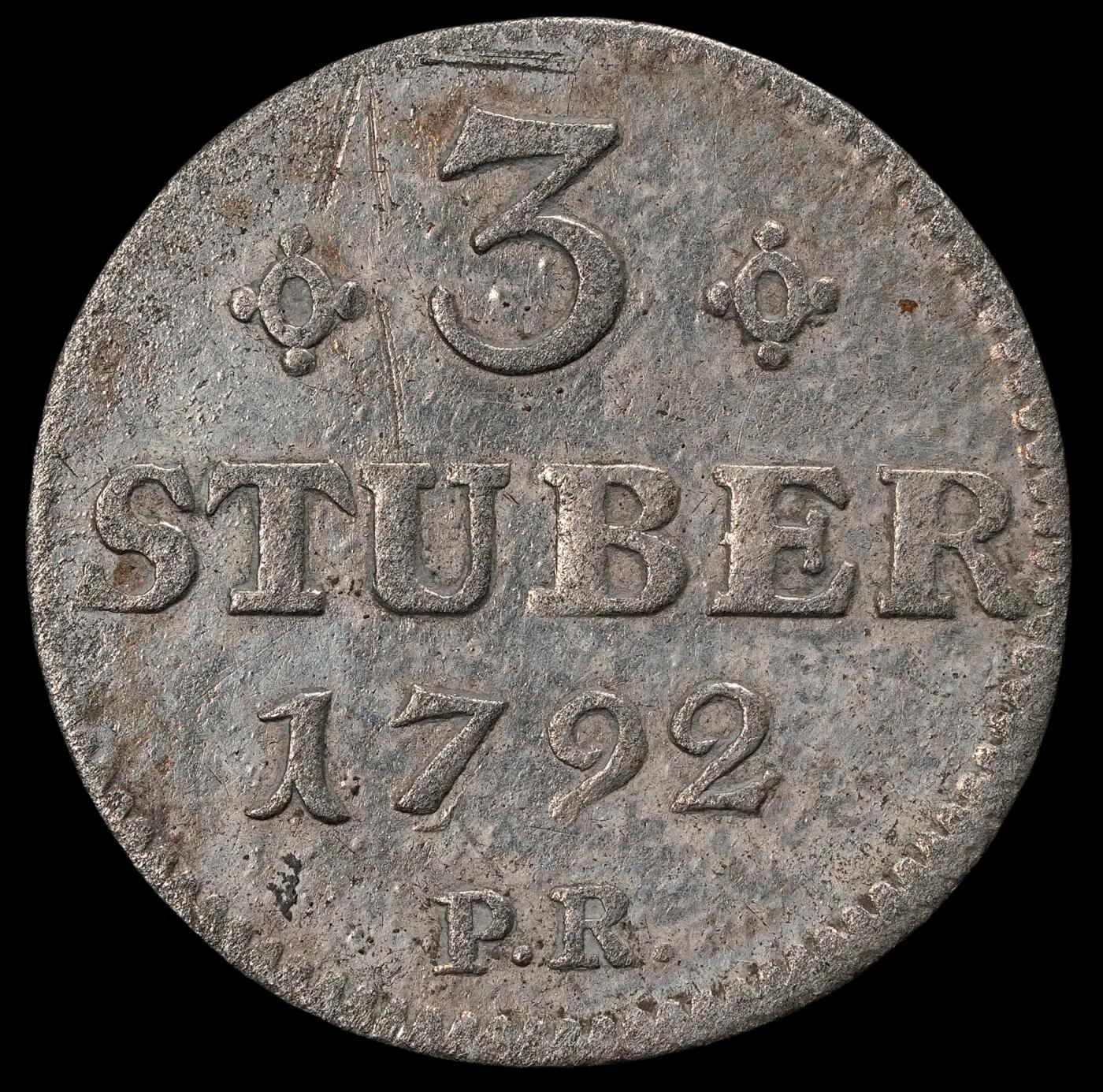 修遠堂世界钱币第五十六期 全场包邮 蛇年首拍 1791年德国Jülich-Berg公国3 STUBER银合金币 2.03g