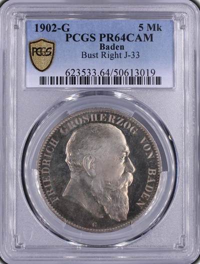 PCGS-PR64CAM 1902-G 巴登5马克精制银币 - PCGS-PR64CAM 1902-G 巴登5马克精制银币