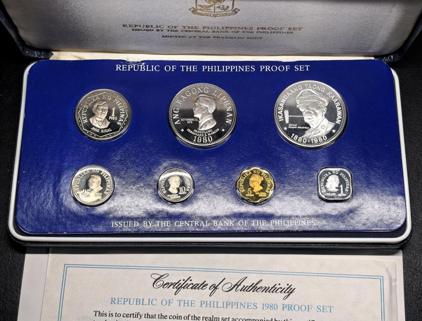 迎新专场，年货大集！凡希社世界钱币微拍第二百九十六期 1980菲律宾PROOF SET七枚套，原厂塑封盒证全品。