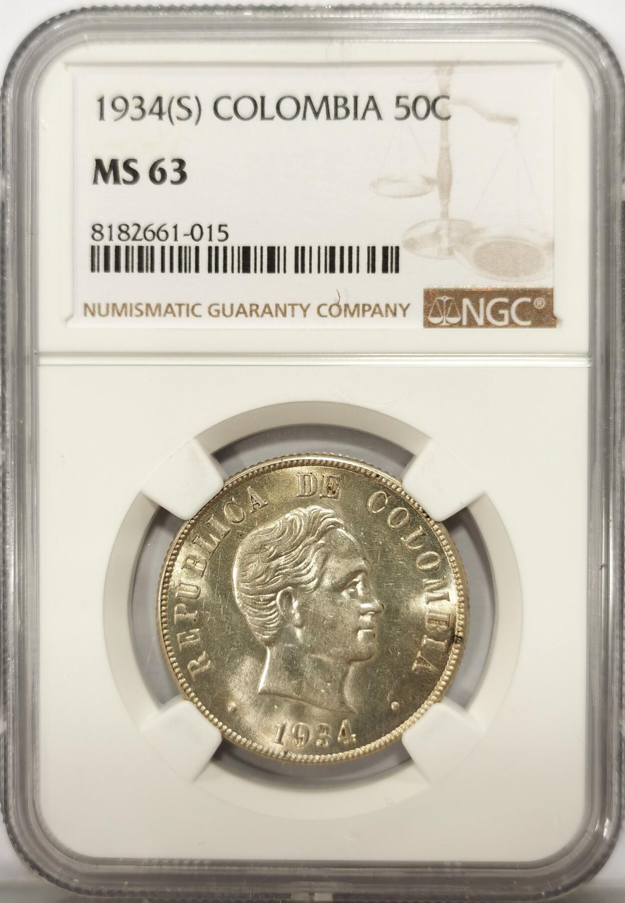 博洋堂世界钱币拍卖第109期（全场包邮） NGC MS63 哥伦比亚1934年S版50分银币
