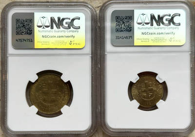 NGC-MS63/64/65 1943法属赤道非洲国家公鸡黄铜红铜版全套4枚 NGC-MS63/64/65 1943法属赤道非洲国家公鸡黄铜红铜版全套4枚