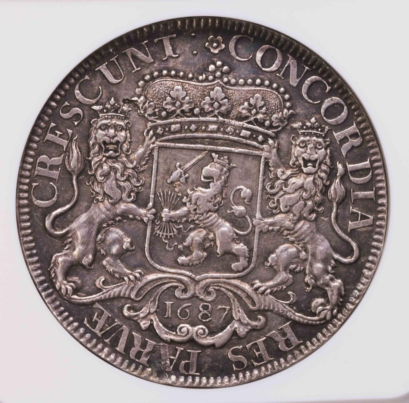 NGC-MS61 1687荷兰2杜卡特大马剑银币
