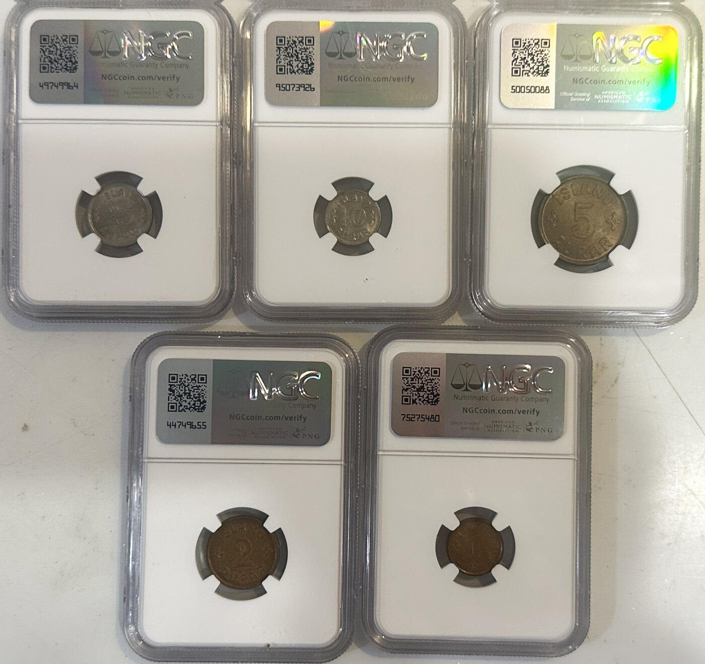 NGC-MS64/63/65 1922-38丹属冰岛5枚套稀缺