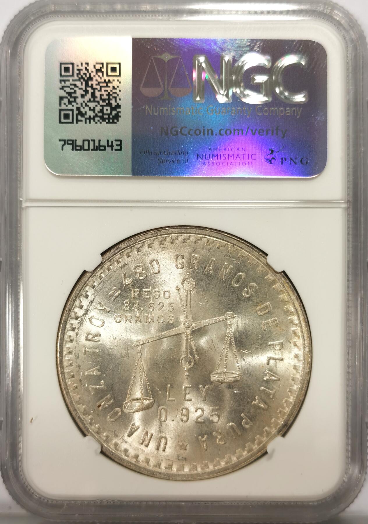 博洋堂世界钱币拍卖第109期（全场包邮） NGC MS63 墨西哥1949年天平1盎司银币