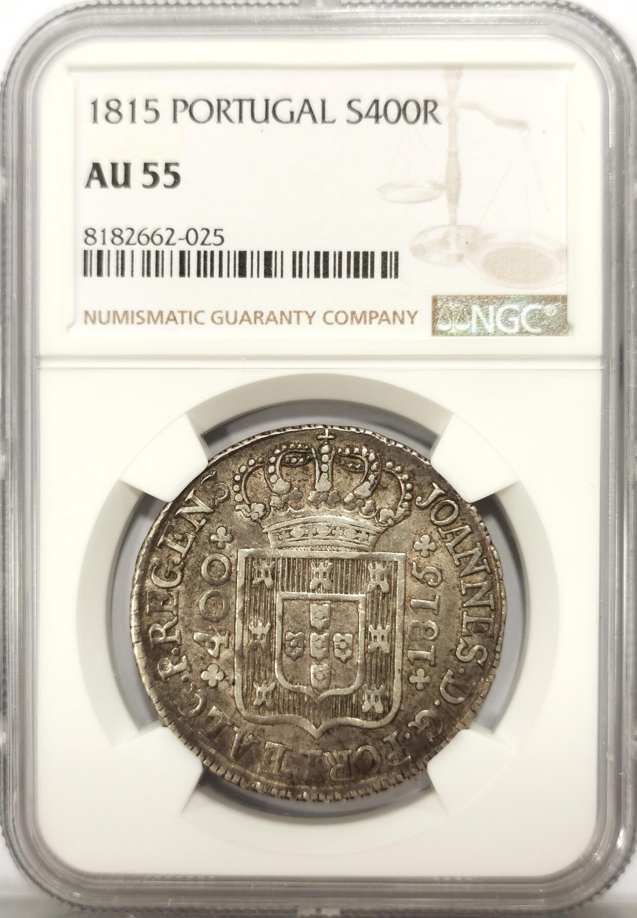 博洋堂世界钱币拍卖第109期（全场包邮） NGC AU55 葡萄牙1815年400R银币