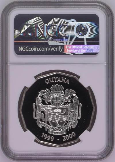 S&S Numismatic世界钱币-拍卖 第126期  圭亚那1999年 千禧年 2000元多边形精制纪念银币 28.28克925银  NGC PF69UC
